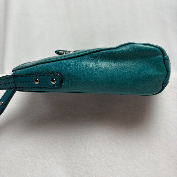 Kenneth Cole Reaction Teal-Colored Leather Shoulder Clutch Style Handbag - Picture 11 of 16